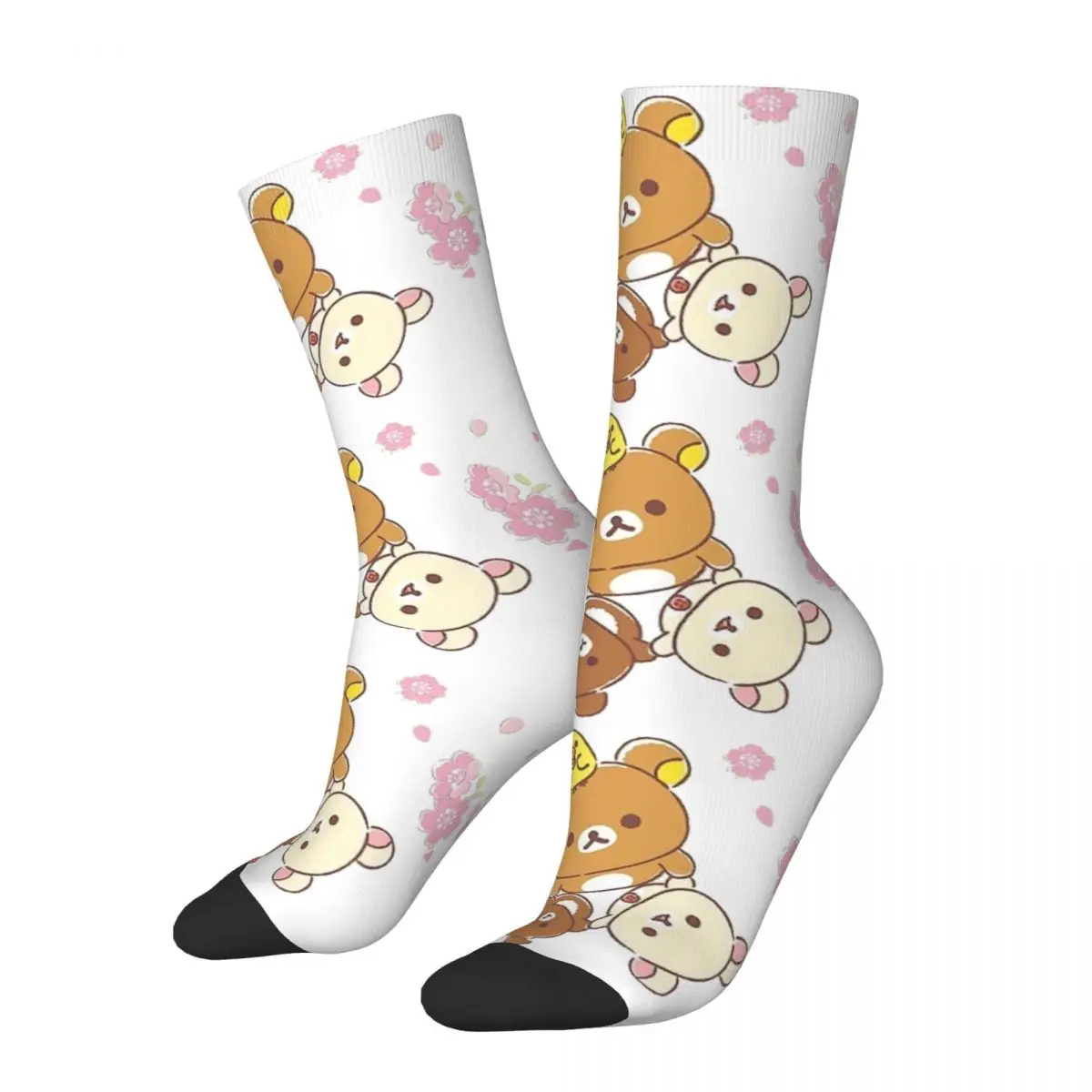 

Носки Rilakkuma Sakura для мужчин и женщин, модные носки из полиэстера с милым коричневым медведем, носки в стиле Харадзюку на весну, лето, осень и зиму, подарки