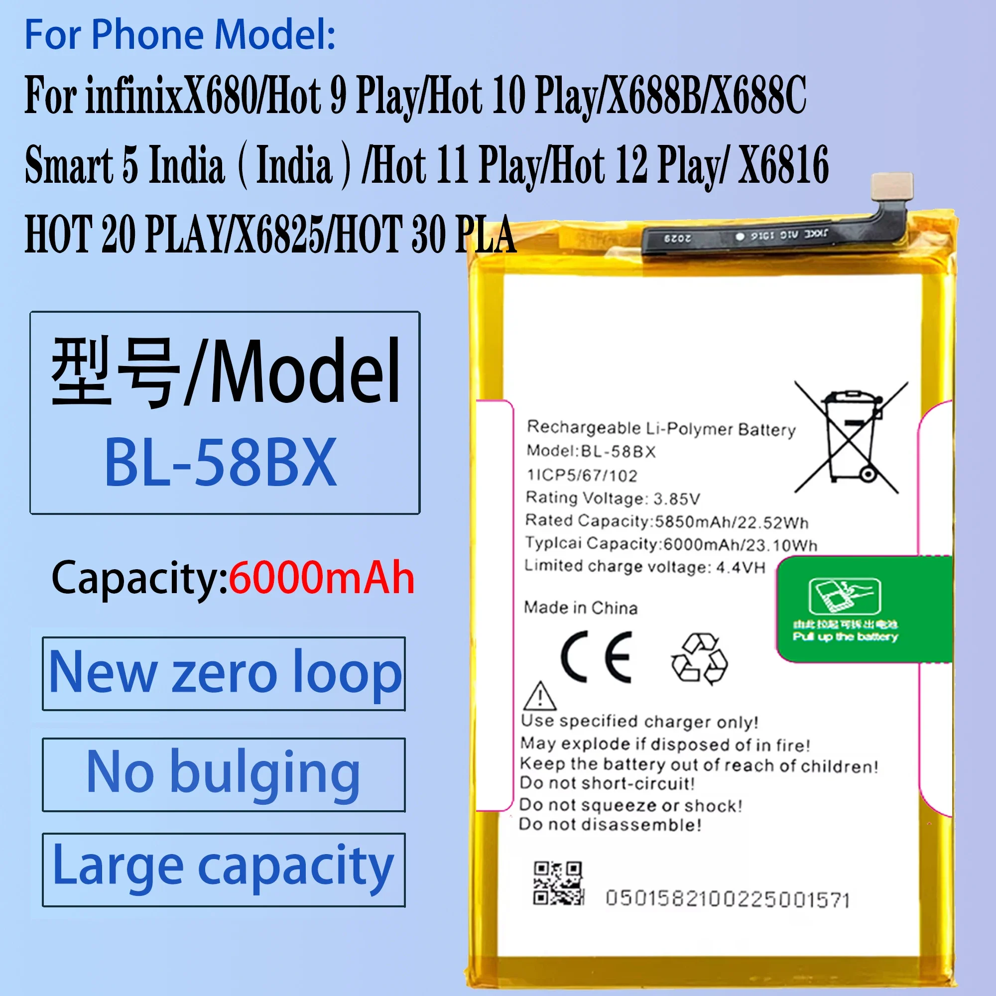 

100% Original BL-58BX Battery For INFINIX X680/Hot 9 Play/Hot 10 Play/X688B/X688C Phone Replacement Bateria+Tools