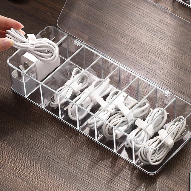 Átlátszó Akril Kábel -Tároló Doboz Adatvonal Tároló Konténer Íróasztal Smink Szervező Kulccsal Kulcstartó Ékszer Box - Image 4