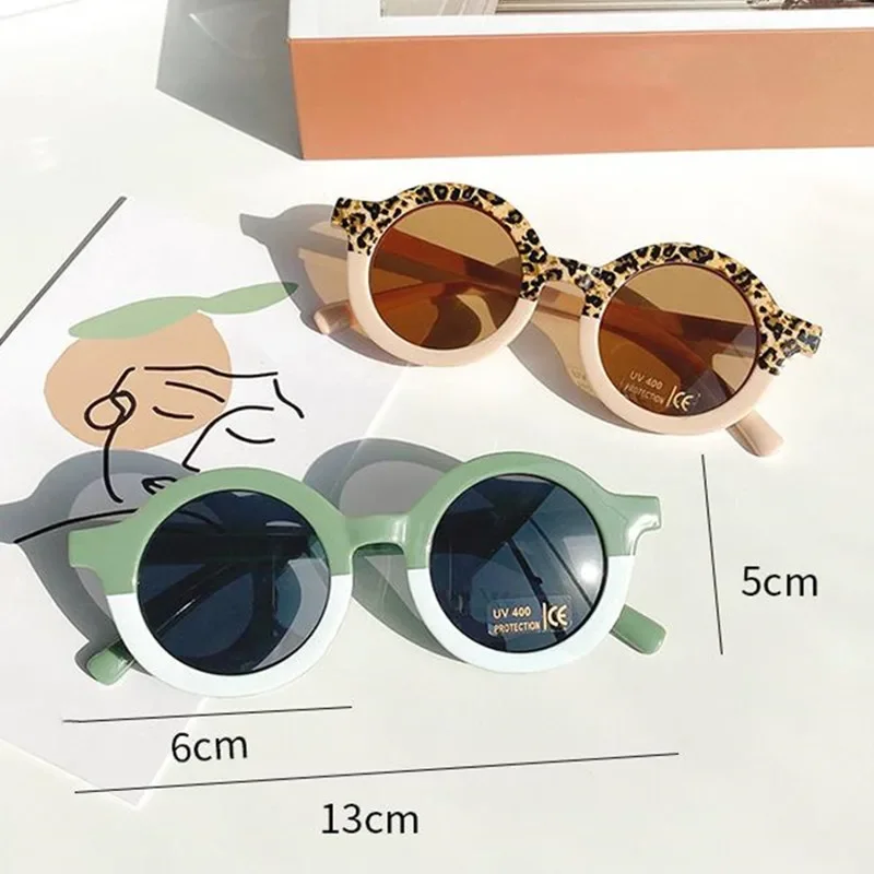 Children Cartoon Round Sunglasses Girl Boy Leopard Double Color Vintage Sunglasses UV Protection Kid Sun Glasses