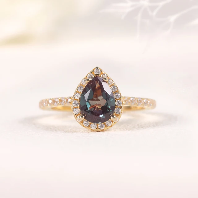 GEM S BALLET Unique Pear Shaped Lab Alexandrite Engagement Ring: The Perfect Promise Gift For Her