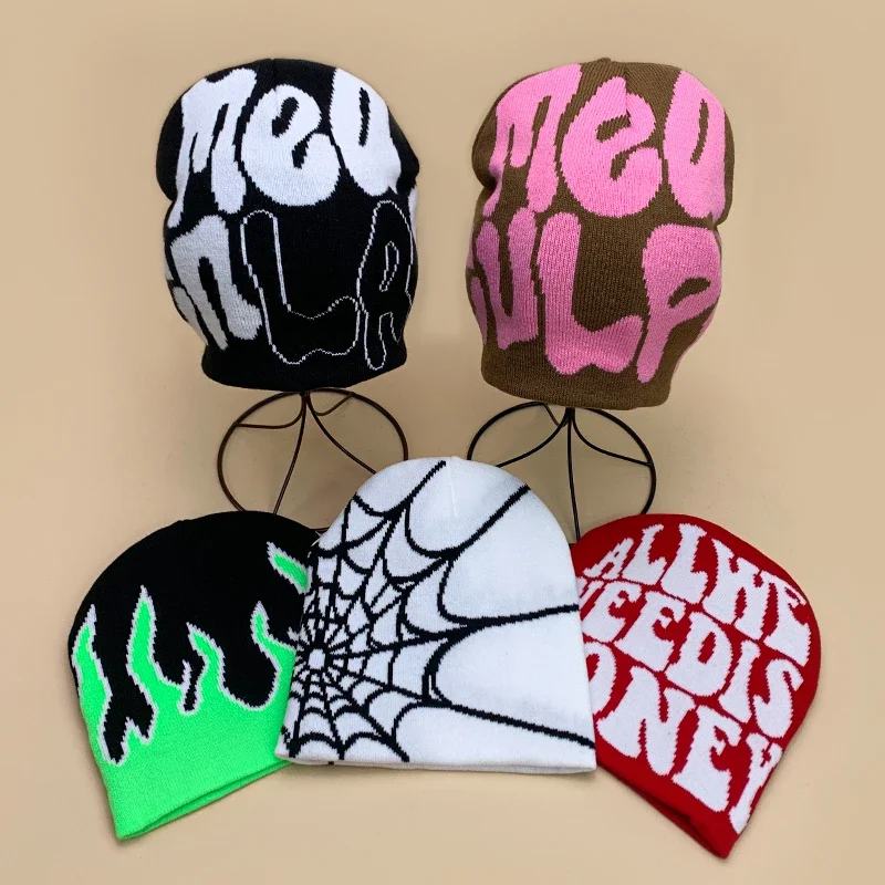 

Y2K Hip Hop Letter Color Wool Bucket Knitted Hats Men Women Warm Street Autumn and Winter Soft Versatile American Style Fashion