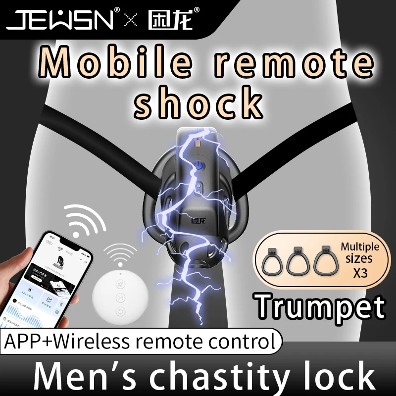 Penis Cage Electric Shock Chastity Lock For Men Gay with 3 Active Rings
