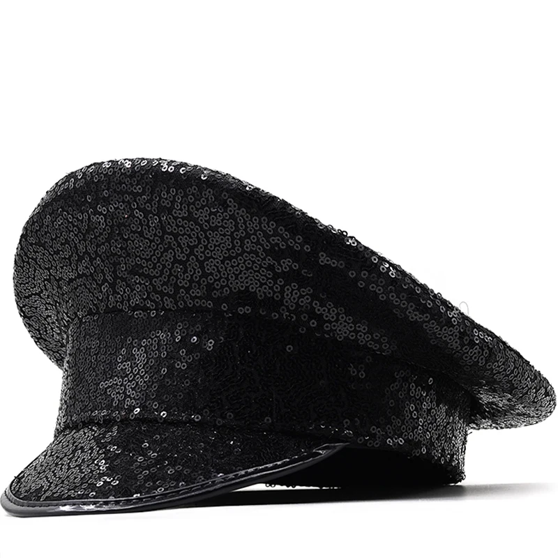Women Hats Military Hat Double Sequin Captain Festival Halloween Costume Cosplay Bachelorette Party Sergeant