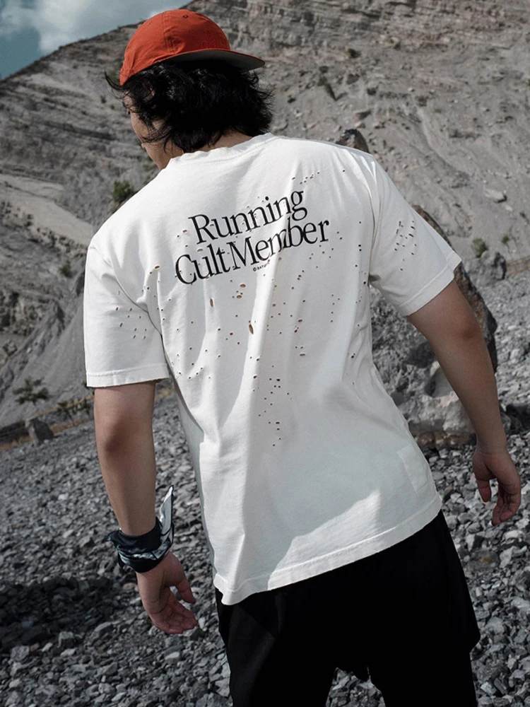 Trendy SATISFY Running MothTech Muscle round Ne Distred Pure Cotton Printed ort Sve T-irt Casual Loose Fit Youth ...