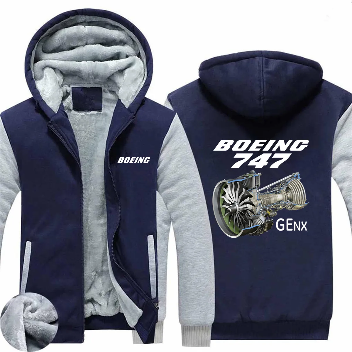 

Hot New Harajuku Autumn Winter Men Zipper Coat Jacket Boeing 747 & GENX Engine Wool Fleece Thick Warm Man Hoodies Sweatshirts