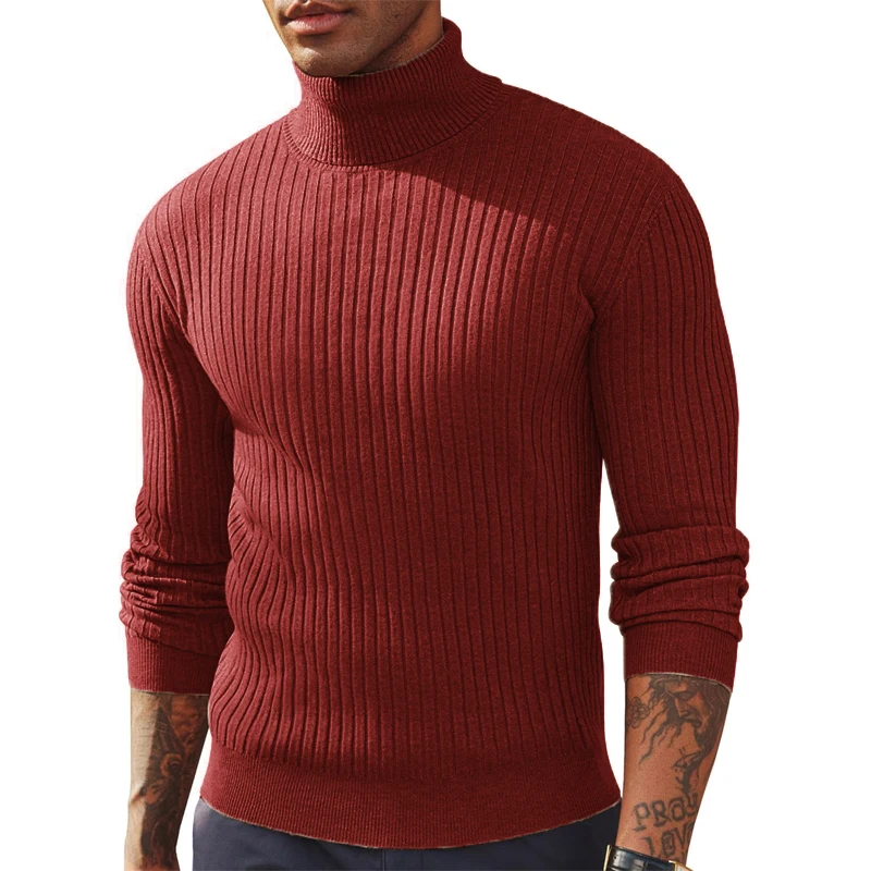 Autumn Men's Slim Fit Long Sleeve Turtleneck Sweater Casual Knitted Pullover Sweaters Outdoor Winter Warm Thick Heavyweight Top