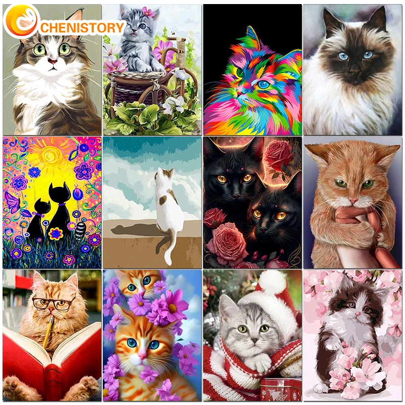 

CHENISTORY DIY Oil Paint Paintings By Numbers Animal Cat Picture Drawing By Numbers Canvas Coloring By Numbers Acrylic Painted