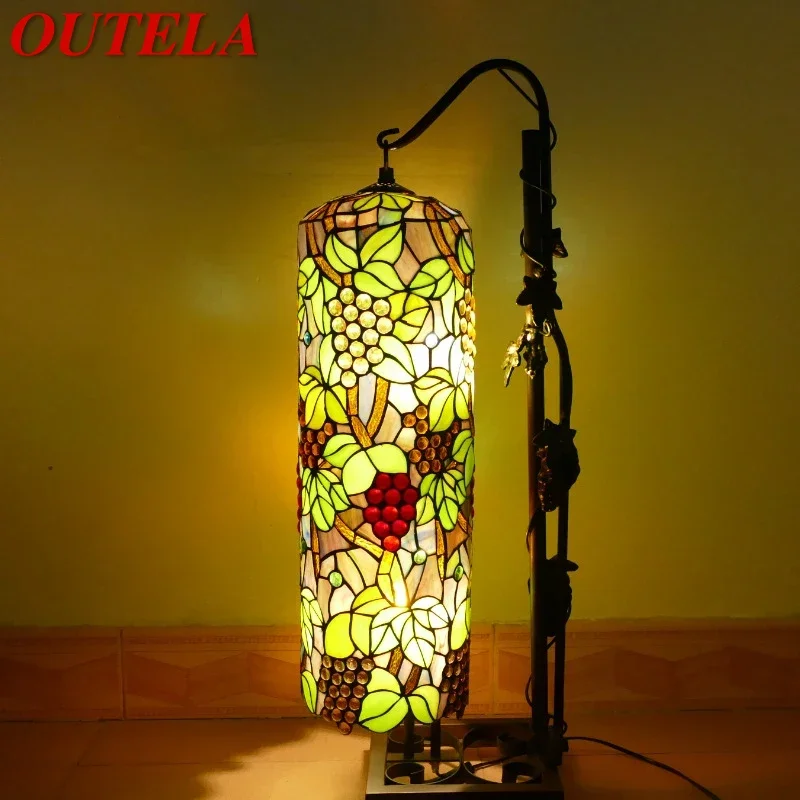 

OUTELA Tiffany Roman Column Floor Lamp American Retro Living Room Bedroom Lamp Country Stained Glass Decoration Floor Lamp