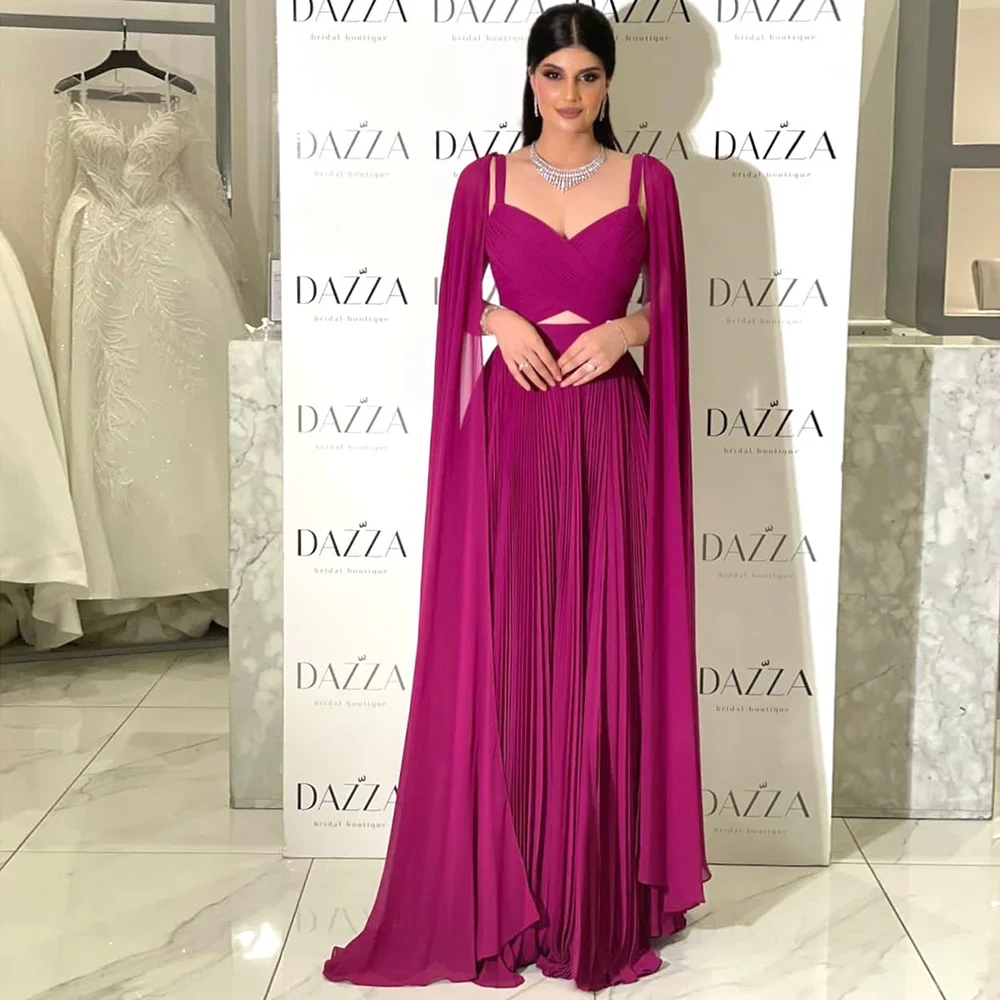 S9f7f41dd134143bcbc32e425232dec00T Fuchsia Chiffon Dubai Evening Dresses with Cape Sleeves Yellow Arabic Elegant Women Wedding Party Formal Gowns Mallzona