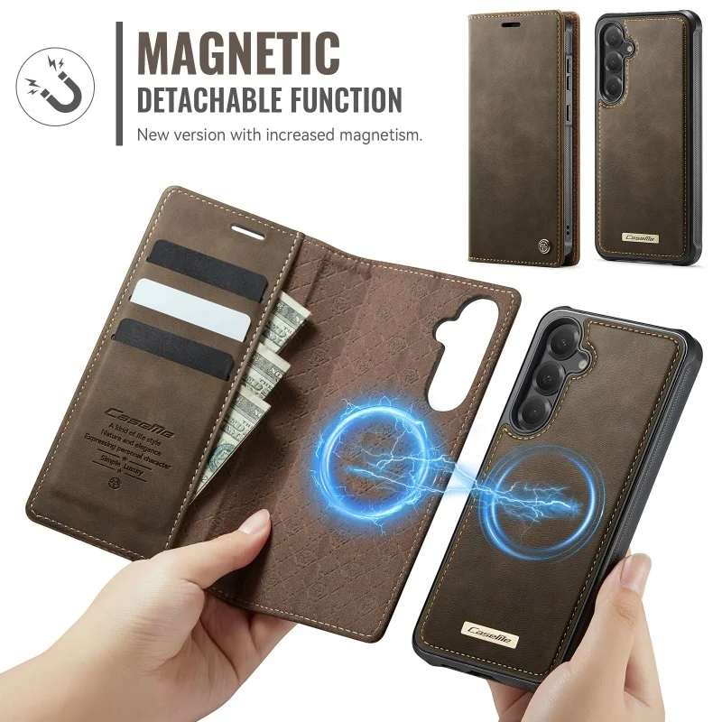 Magnetic Leather Flip Wallet Phone Case with Wireless Charging Compatibility