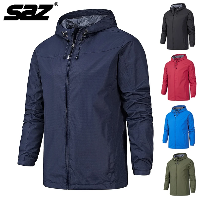 SAZ Waterproof Windbreaker Thin Zip Hoodie Men Jacket 2022 Spring Casual Outdoor Hiking Windproof Sports Coat 5XL Jackets Men snowboard jacket