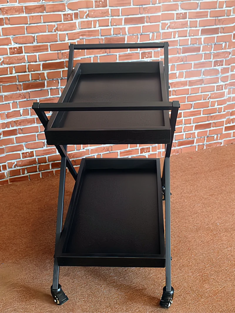 Retro Solid Wood Wrought Iron Dining Car, Hotel KTV Wine Service Car, Mobile Home Dining Tray Storage, Restaurant Trolley