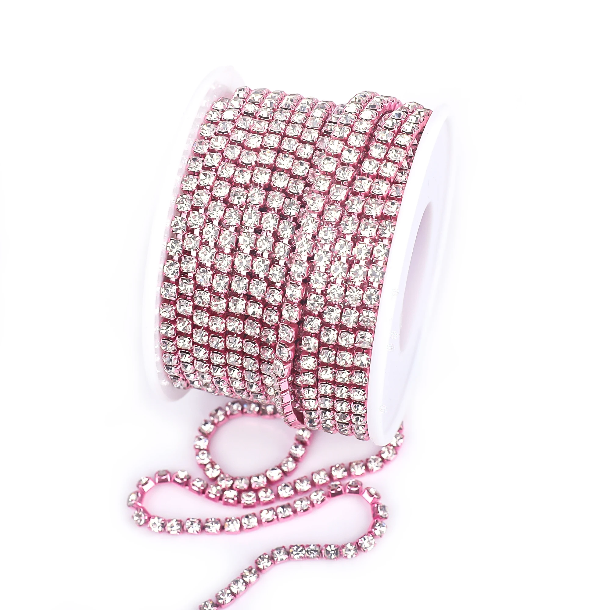 VC SS4.5-SS18 (1,5 mm-4,5 mm) Silber/Gold Rot AB Basis Kristall dichte Strasskette Bekleidung Nähen Glas Strass Tassenkette – Detail 9