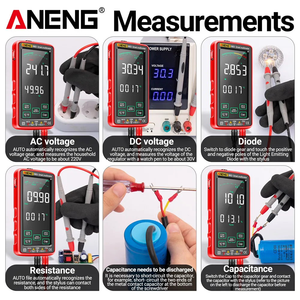 ANENG 683 Touch Smart Multimeter 6000 Counts AC/DC Voltage Tester