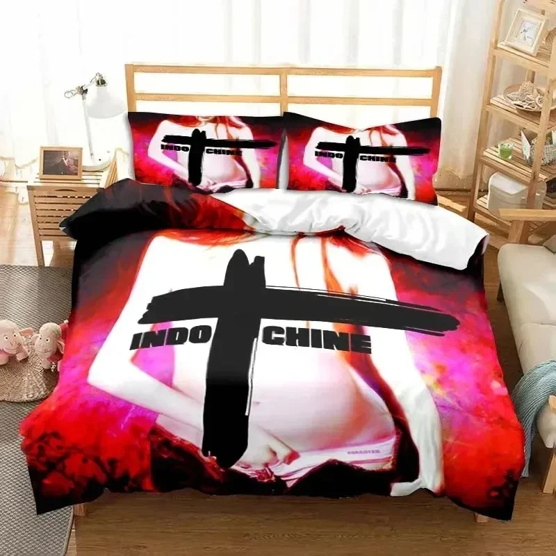 3D Print Indochine Rock Logo Bedding Set Double Twin King Duvet Cover Comforter Pillowcase Boys Girls Adults Bedroom