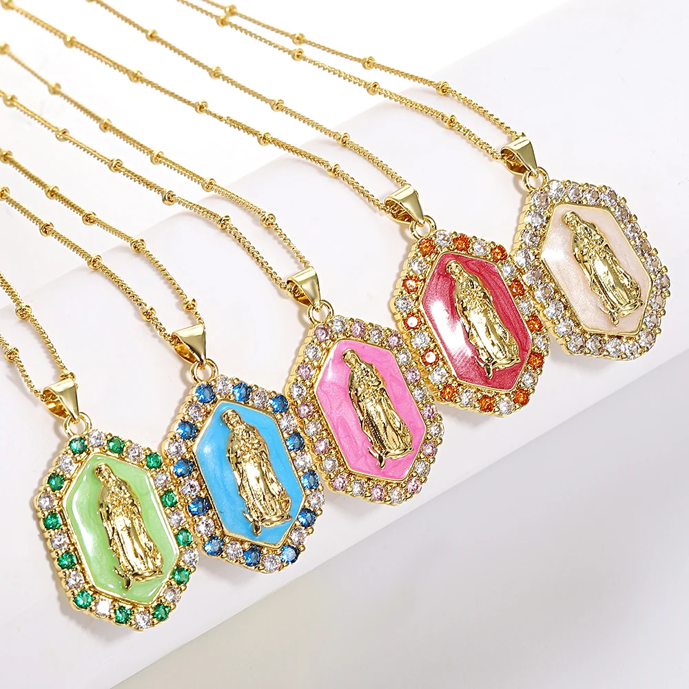 Virgin Mary Rainbow Medal Necklace 3