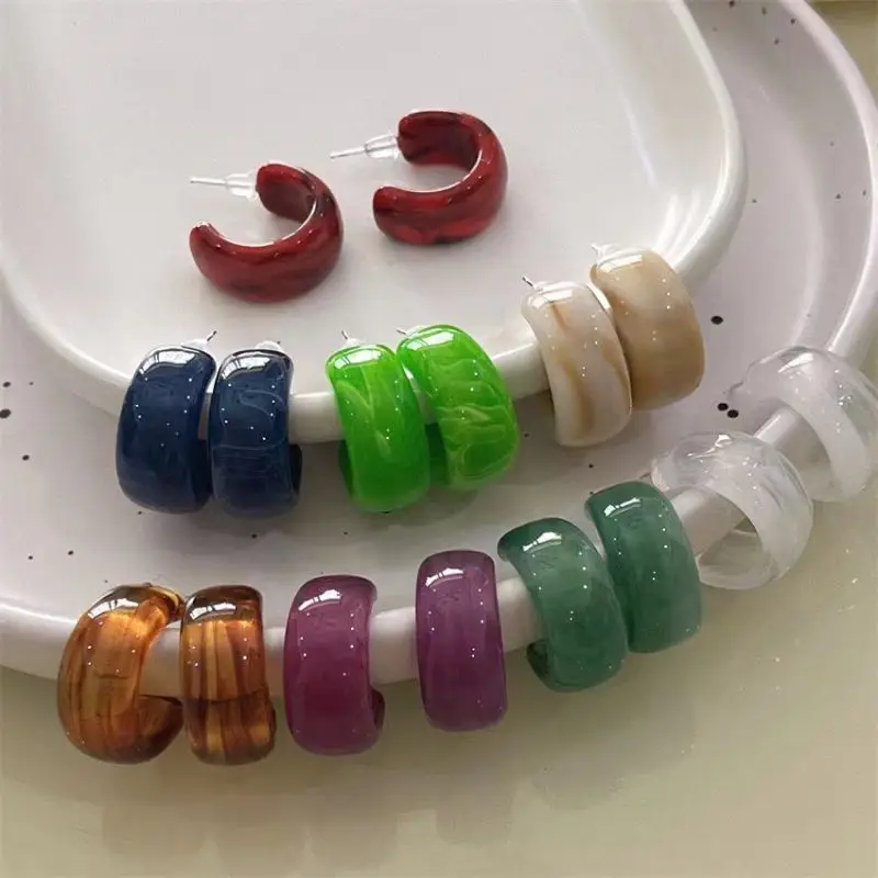 

Korean Style Hoop Earrings Women Candy Color Acrylic Small Circle Earrings Statement Fashion Round Boho Hoops Jewelry Wholesale