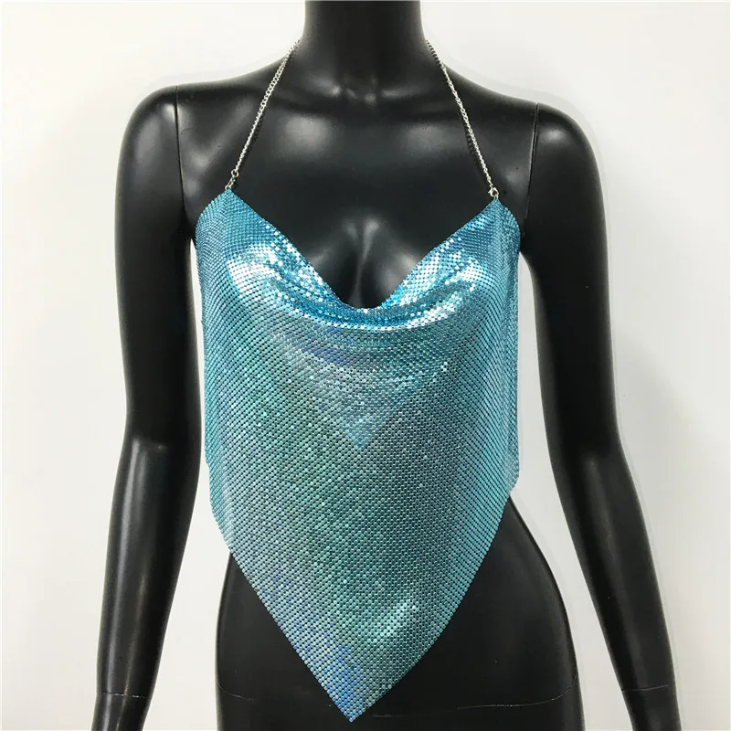 ✨希少✨ TOPCON COPAL Shiny Metal Sequins Tank Tops For Women Sexy Backless V Neck