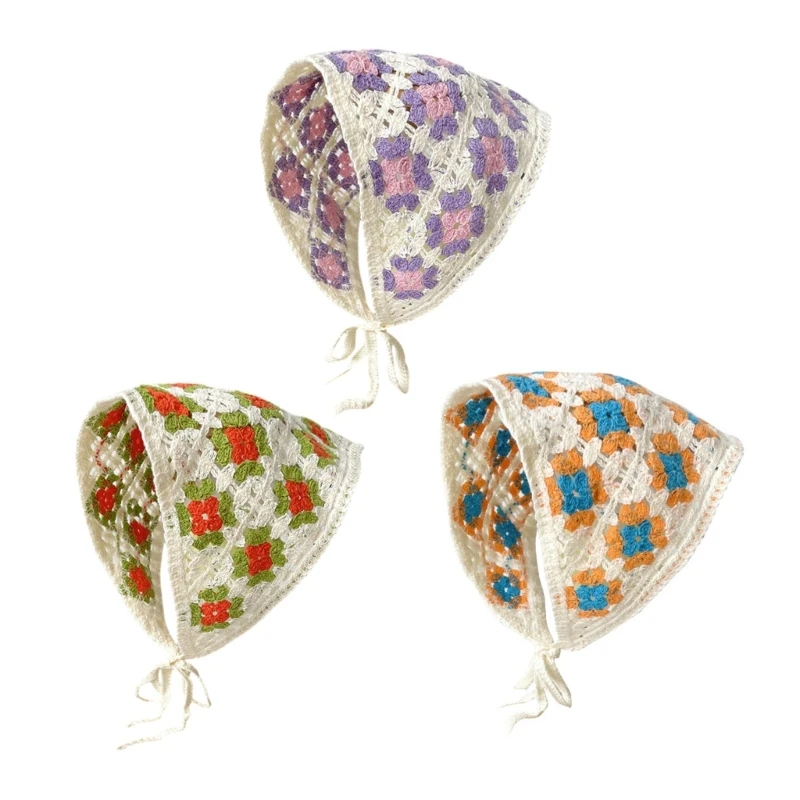 

Студенческая повязка для волос с цветочным узором, вязаный треугольный шарф, повязка на голову для девочек, регулируемая Прямая