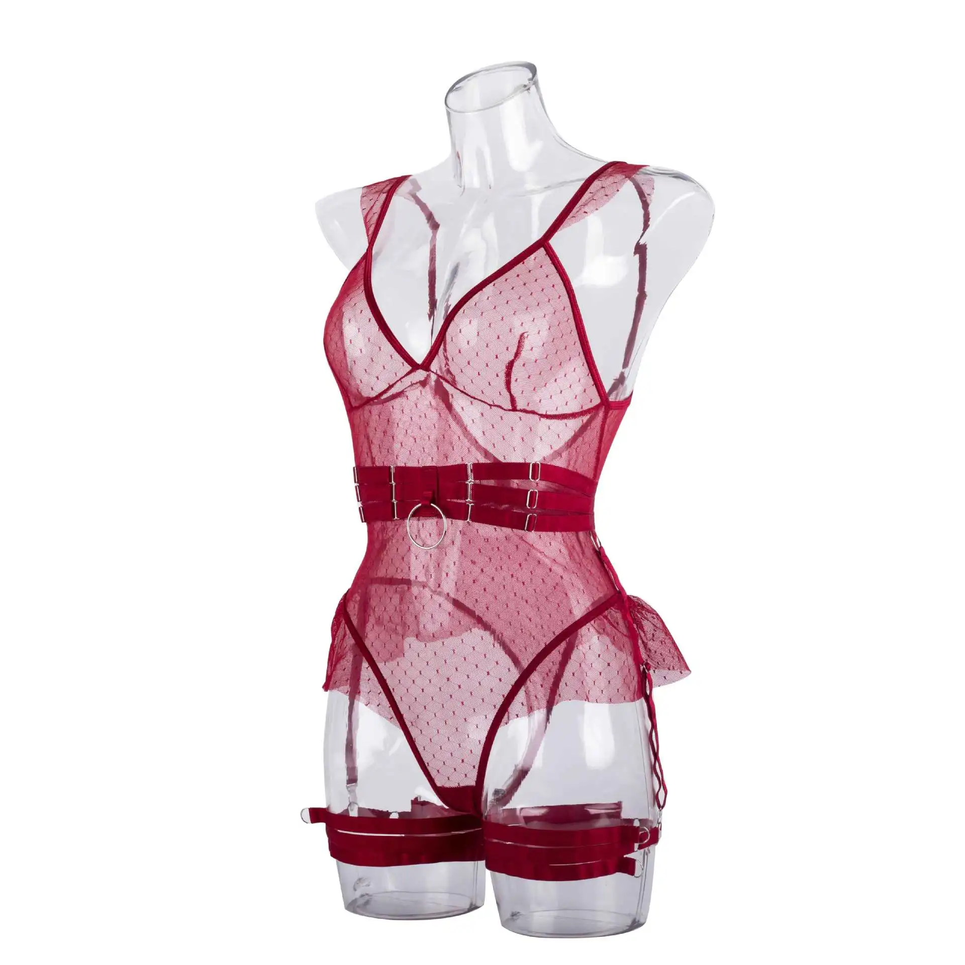 Garter Belt Bodysuit with metal-style hardware, adjustable straps, and bold styling