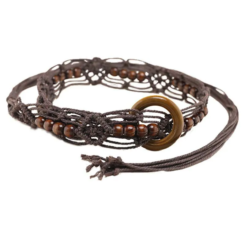 Vintage Handmade Woven Waist Chain Brown Beaded