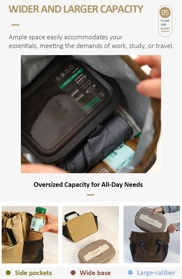 1 Stück Bento-Tasche im japanischen und koreanischen Stil, Handtasche mit breitem Tragegurt, der die Hände nicht berührt, ein tolles Pendel-Accessoire – Detail 5