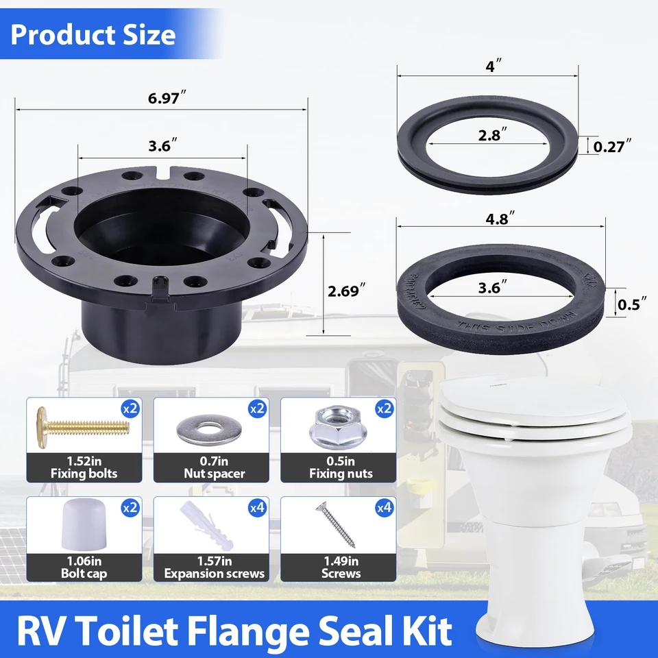 RV Toilet Seal And 3″ Socket Floor Flange Kit For Dometic 300 310 320 Rv Toilets Replacement Parts Kit 385345892 Flange 385311658 Flush Ball Seal And 385311652 Base Seal Gasket 3 In 1 Combo Kit - View #9