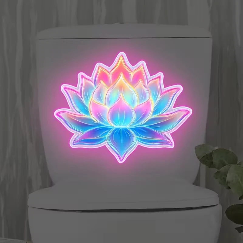 Glow-In-The-Dark Lotus Dahlia Bicycle Flower Toilet Stickers Self-Adhesive Removable UV Night Decal Wall Stickers Bathroom Decor