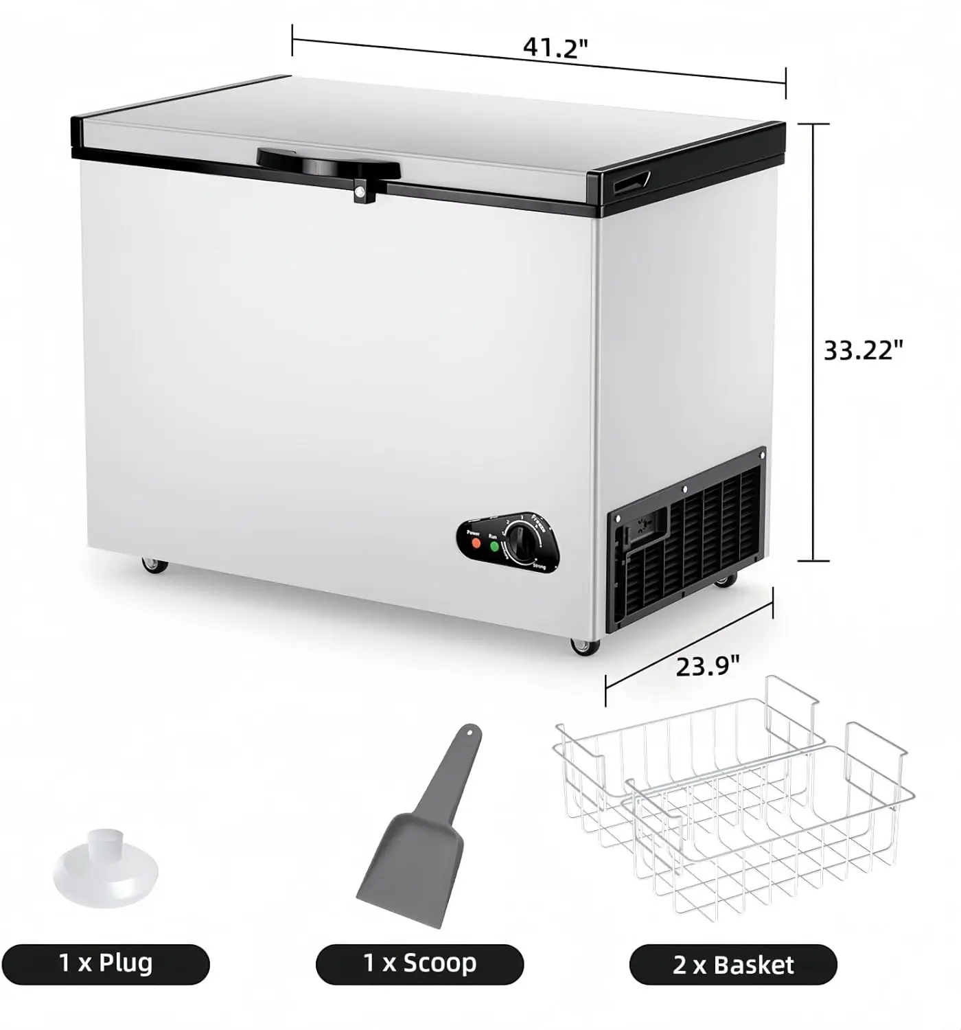 10 Cu Ft Deep Freezer - Large Chest Freezer with Removable Basket and Adjustable Thermostat - Freestanding Top Open Door Compact 4