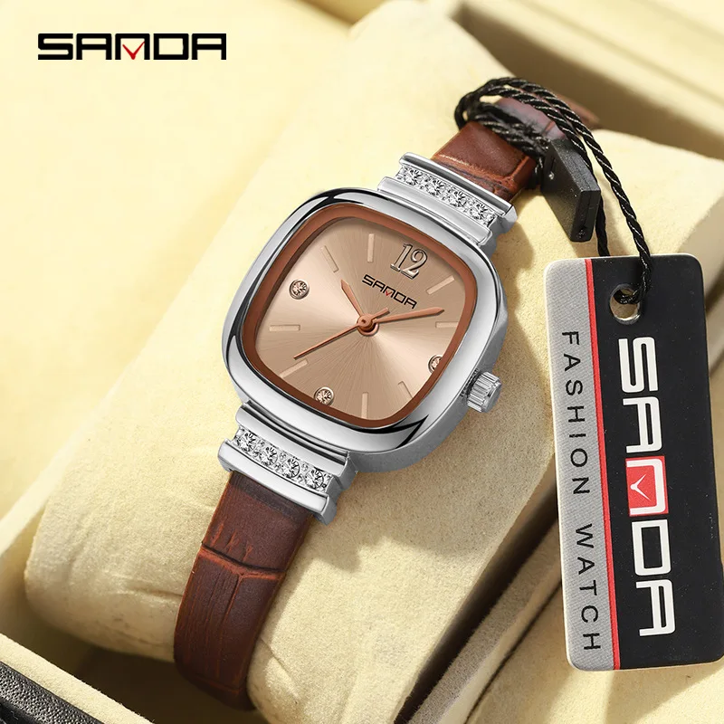 SANDA/Sanda New Product 7052 Belt Compact Instagram Style Fashionable and Versatile Women's Square Quartz Watch