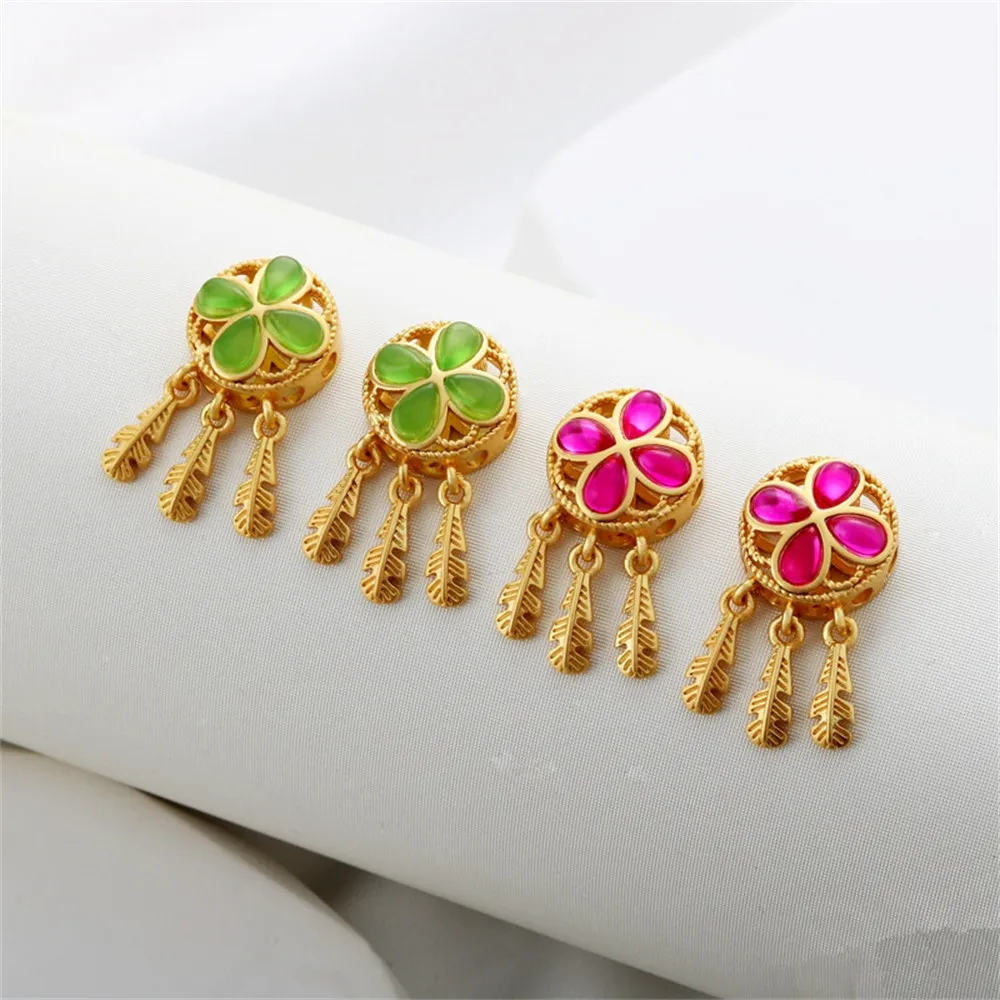 18K gold package dumb gold inset zircon four-leaf clover three tail feather septum pendant diy first ornament accessories