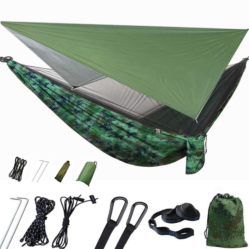 

Outdoor Camping Quick Open Mosquito net hammock Garden Travel Portable Hanging Hammock With Waterproof Canopy Tent Awning