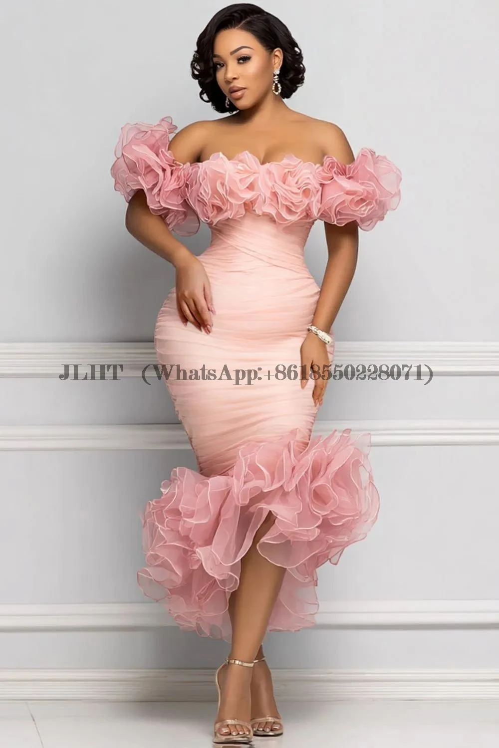 Customized Mermaid Pink Formal Cocktail Party Dress 2026 Sexy Off Shoulder Strapless Folded Short Ball Party Homecoming Dress 1
