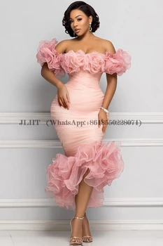 Customized Mermaid Pink Formal Cocktail Party Dress 2026 Sexy Off Shoulder Strapless Folded Short Ball Party Homecoming Dress 1
