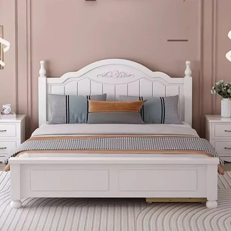 

Cheap Nordic aesthetic Double Bed Designer Modern Whitr Full Size Headboard Twin Bed Frame Girl Storage Cama Box Casal Furniture