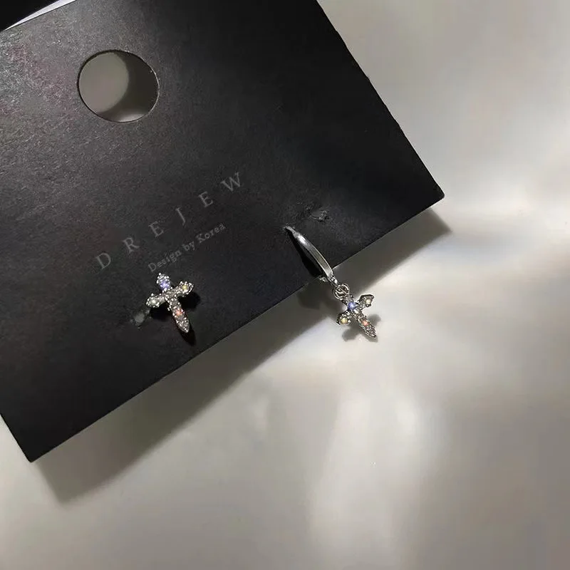 Asymmetric Cross Stud Earrings for Women 2022 New Trend Fashion Korean Style Piercing Earrings with Cross Hip Hop Jewelry Gift