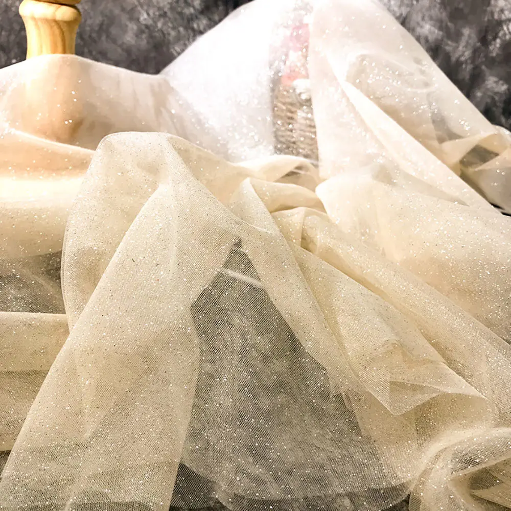 Silver Glitter Sequin Tulle Fabric for DIY Crafts and Event Decor