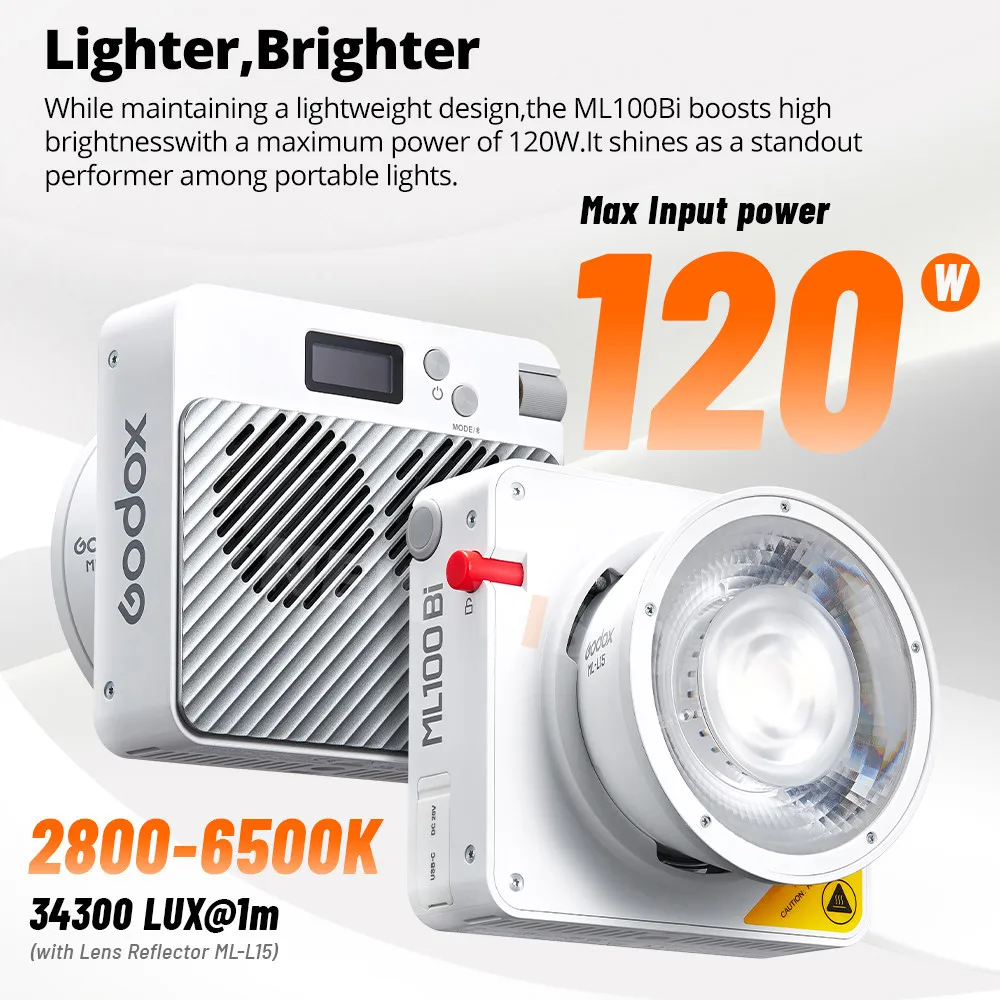 Godox ML100Bi 바이컬러 휴대용 LED 조명 120W 온보드 및 앱 제어 사진 램프(비디오 녹화, 라이브 스트리밍용)