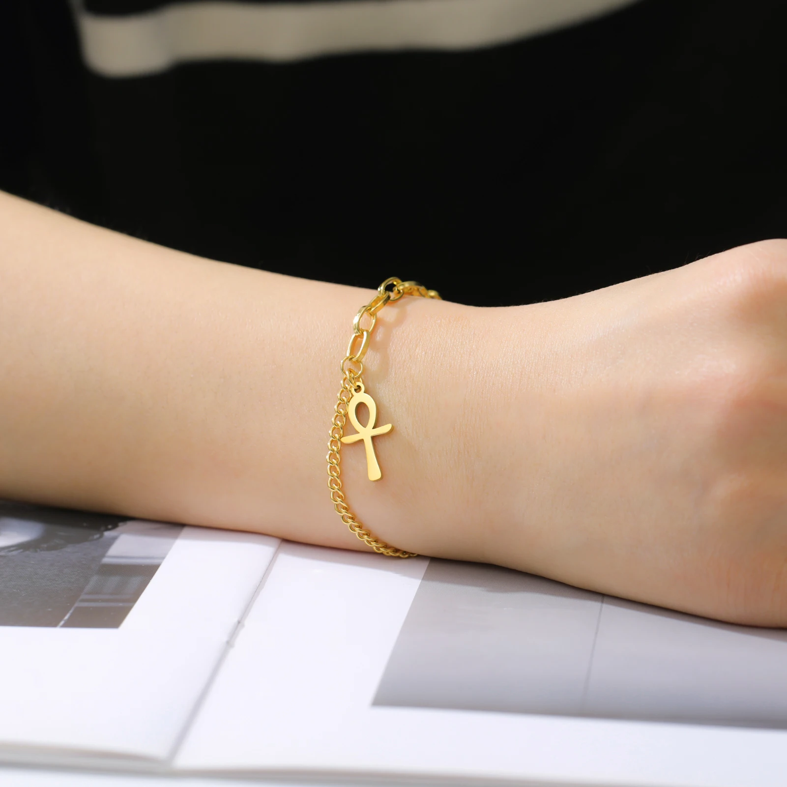 Lucktune Egyptian Ankh Cross Bracelet for Women Men Stainless Steel Vintage Ancient Key of Life Bracelet Amulet Jewelry Gift New - Image 2