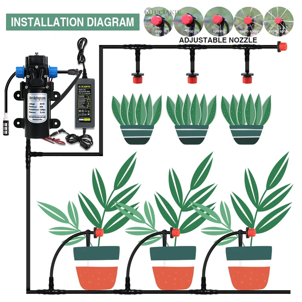 60W Self-Priming Pump 110-240V Power Supply 8 Adjustable Drip Head DIY Irrigation System for Efficient Plant Growth Water Saving 5