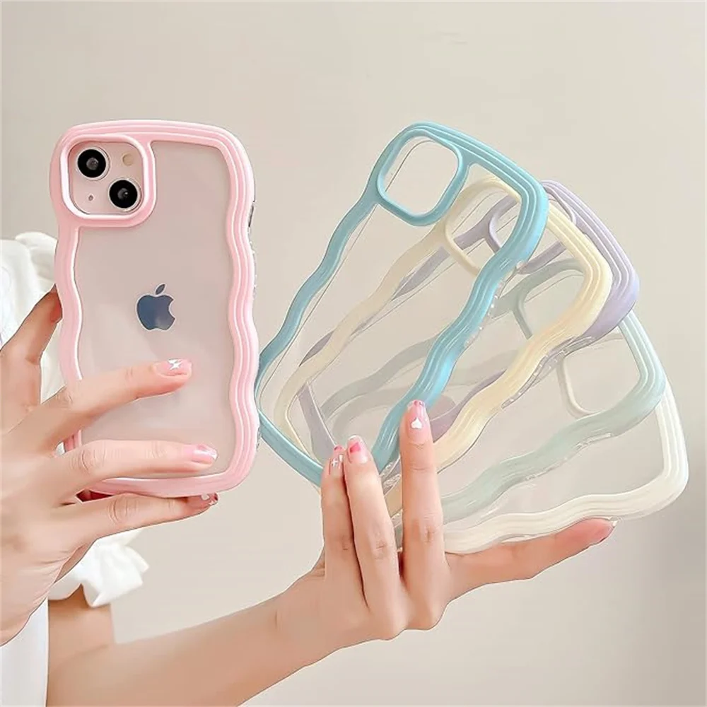 Soft Curly Wavy Shockproof Clear Phone Case Cover