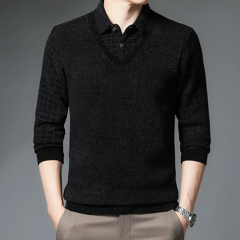 Winter New Fleece-lined Thickened Sweater Middle-Aged and Elderly Men's Clothes Sweater Chenille Cross-Border Men