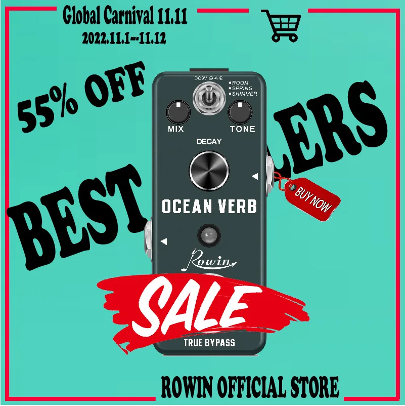 

Rowin LEF-3800 Digital Reverb Pedal Guitar Ocean Verb Pedals Room Spring Shimmer 3 Modes Wide Range With Storage Of Timbre Pedal