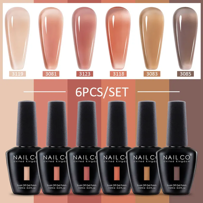 NAILCO 6pcs Ice Transparent Jelly Nail Gel Polish Set Nude Pink Crystal Color Semi Permanent Hybrid Varnish Soak Off Nails 4