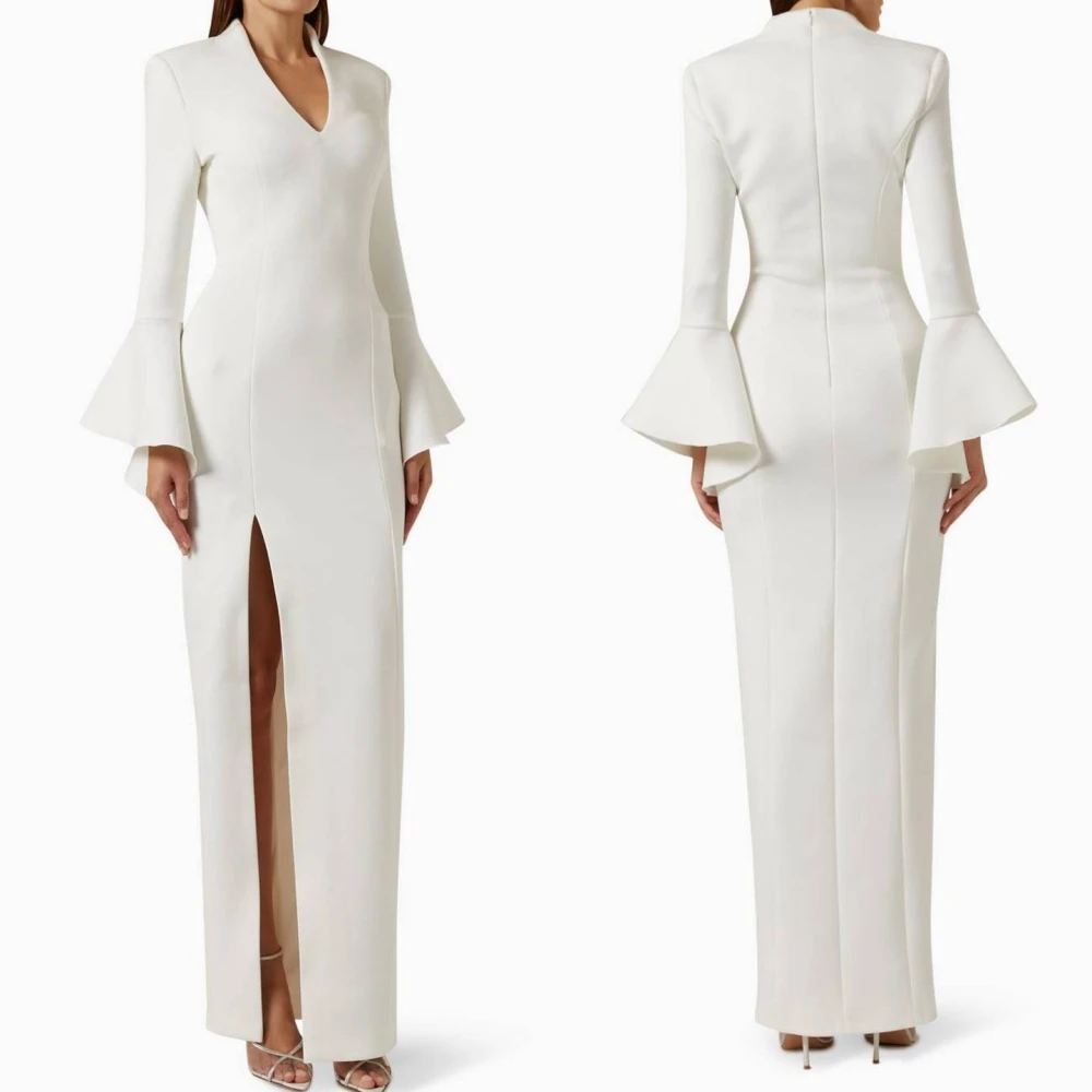 

Zhitomyr Simple Sizes Available V-neck Sheath Flouncing Anke length Skirts Charmeuse Evening Dresses