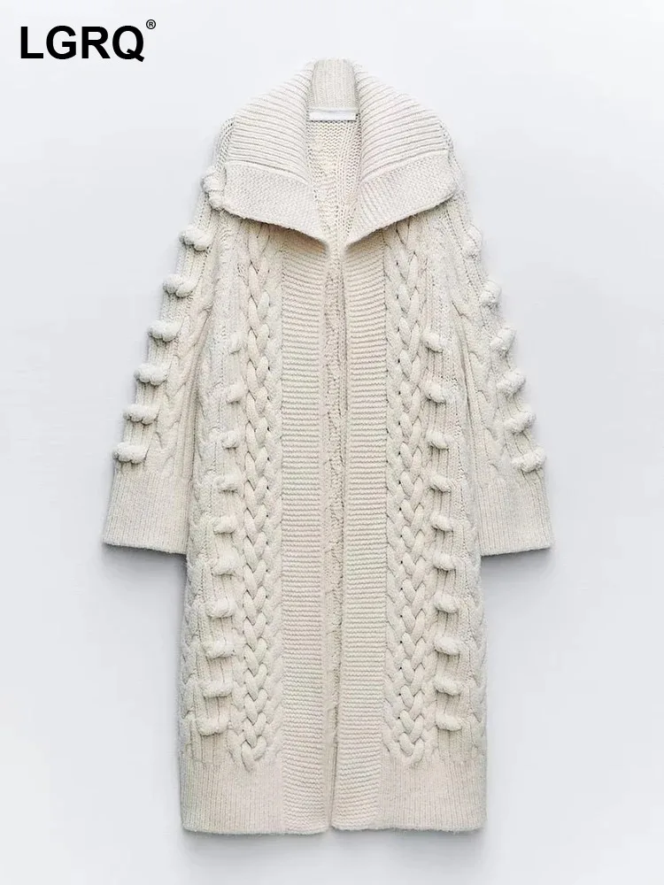 

LGRQ Elegant Fashion Long Knitted Coat Women's High Quality Loose Trendy Autumn Winter New Windbreaker Cardigan Sweater 19Z1508