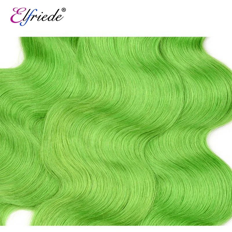 Elfriede #Green Body Wave Precolored Hair Bundles with Frontal 100% Remy Human Hair Weavings 3 Bundles with Lace Frontal 13x4