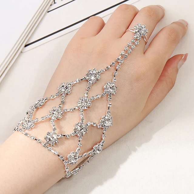 Rhinestone Arm Cuff Armlet Bracelet and Ring Wedding Bride Leaves Fringe  Jewelry Hand Chain Bangle Belly Dance Accessory - Walmart.com