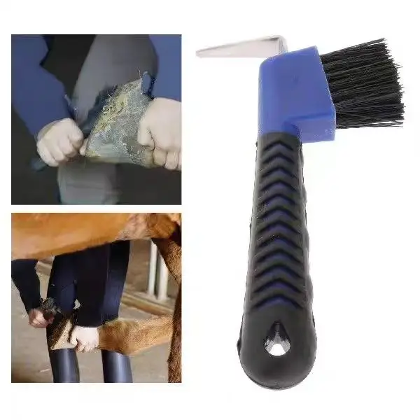 Horse Hoof Pick brush with handle, sturdy horseshoe shaped brush, horseshoe shaped brush, suitable for horses, donkeys, goats 2